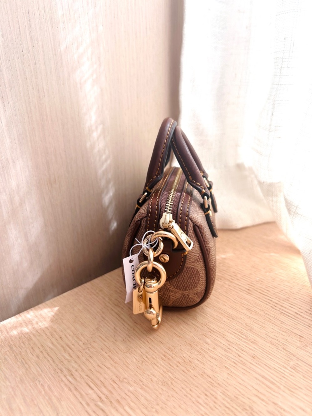 NWT🌞Coach Mini Rowan Bag Charm In Signature Canvas Key Chain Coin Purse CX068 - Picture 2 of 4